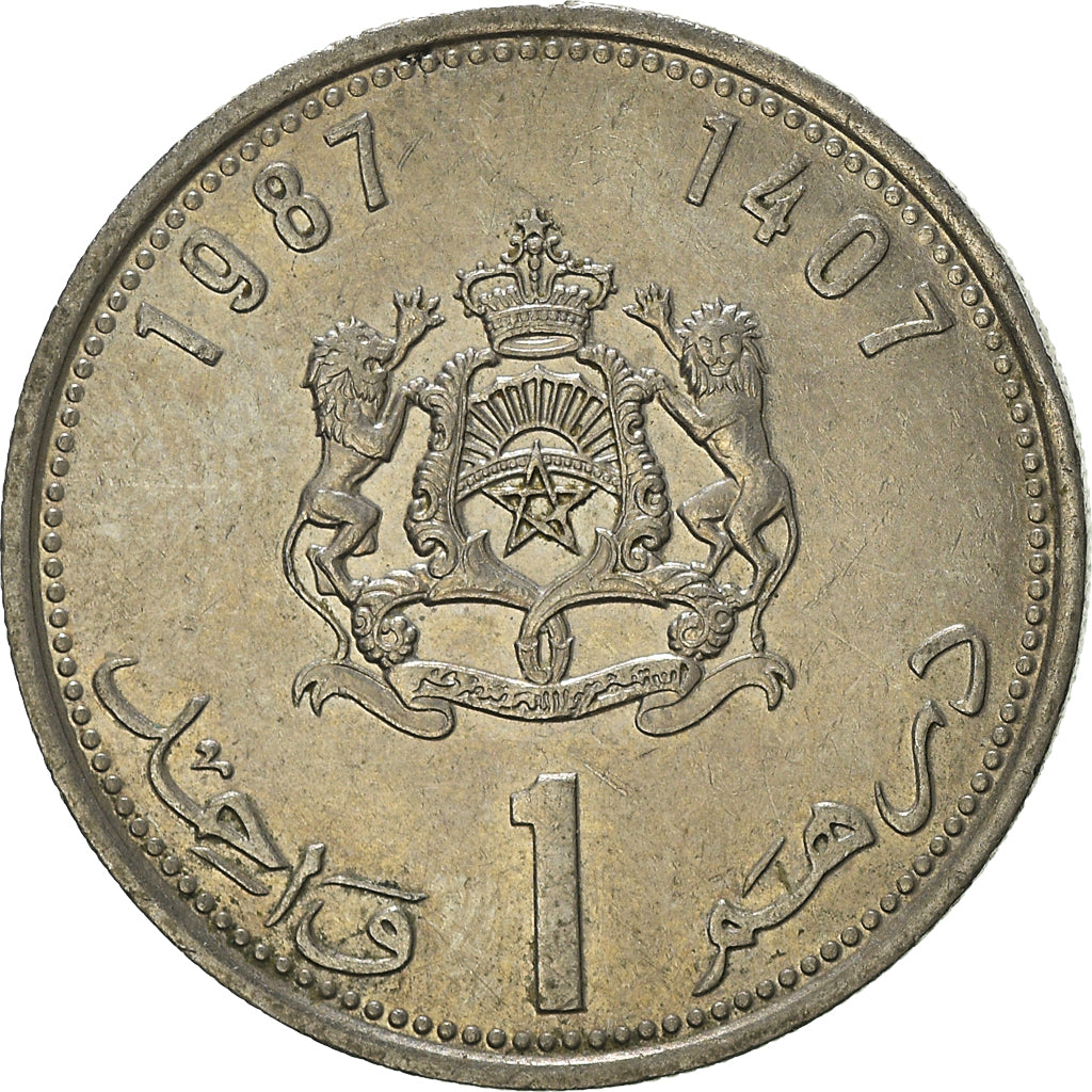 Moneda, Marruecos, al-Hassan II, Dirham, 1987/AH1407, MBC, Cobre - níquel