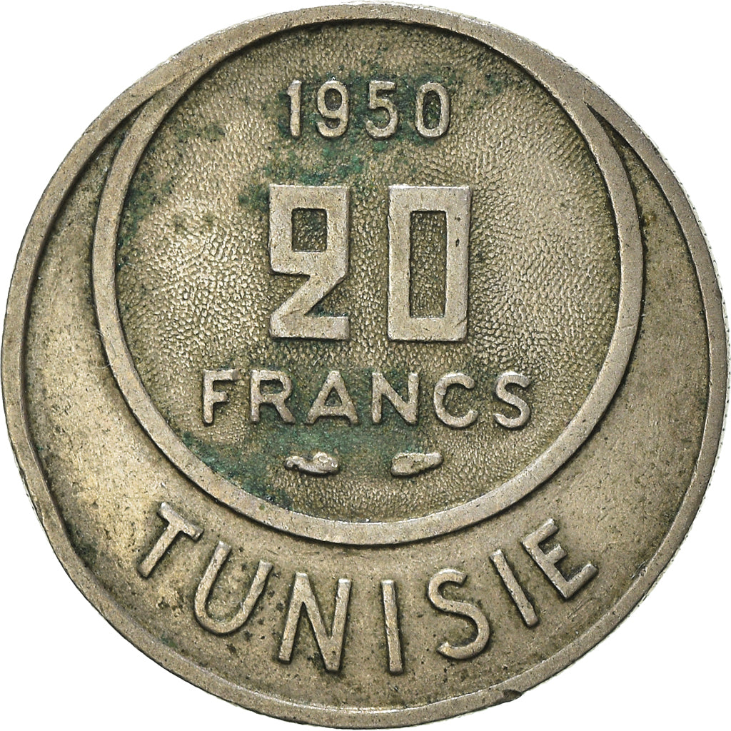 Moneta, Tunisia, Muhammad al-Amin Bey, 20 Francs, 1950, Paris, EF(40-45)