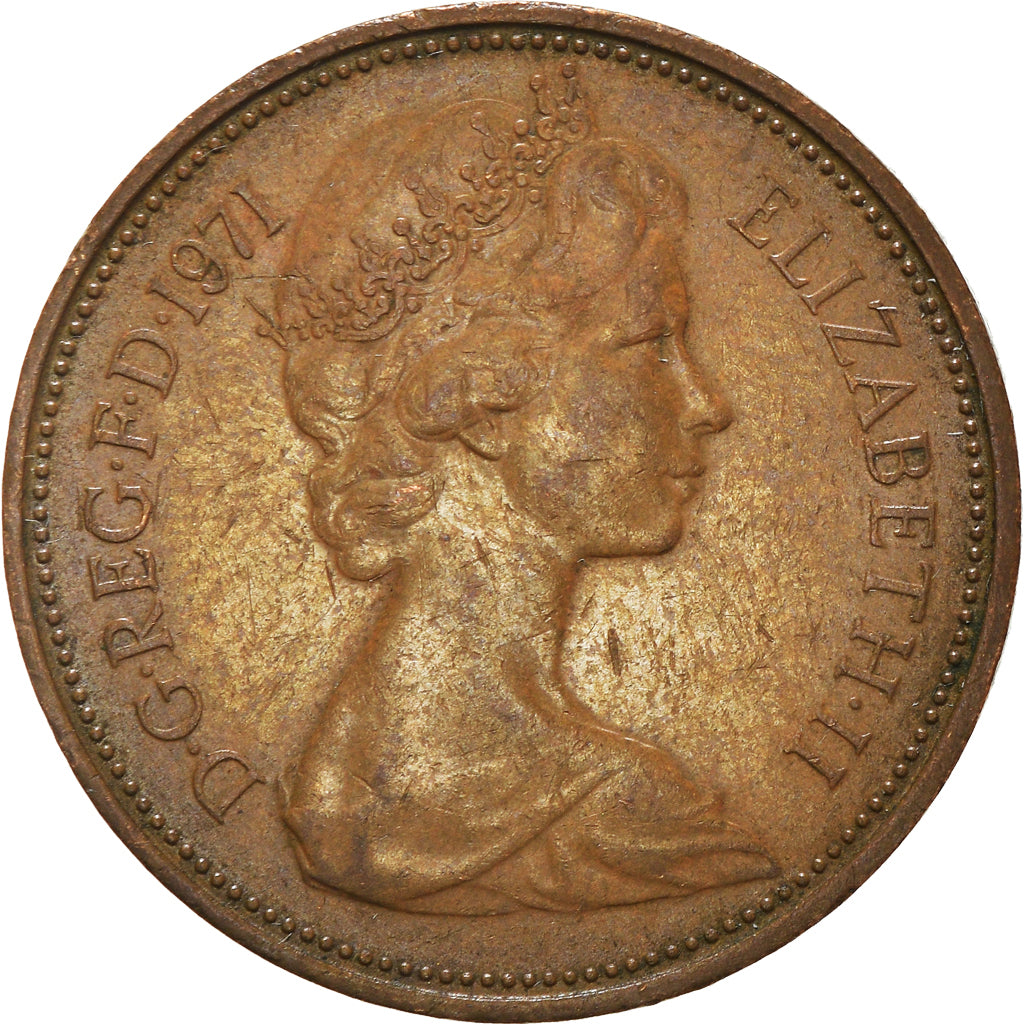 Monnaie, Grande-Bretagne, Elizabeth II, 2 New Pence, 1971, TTB, Bronze, KM:916