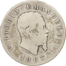 Munten, Italië, Vittorio Emanuele II, Lira, 1863, Milan, ZG+, Zilver, KM:5a.1