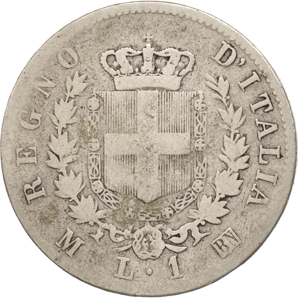 Munten, Italië, Vittorio Emanuele II, Lira, 1863, Milan, ZG+, Zilver, KM:5a.1