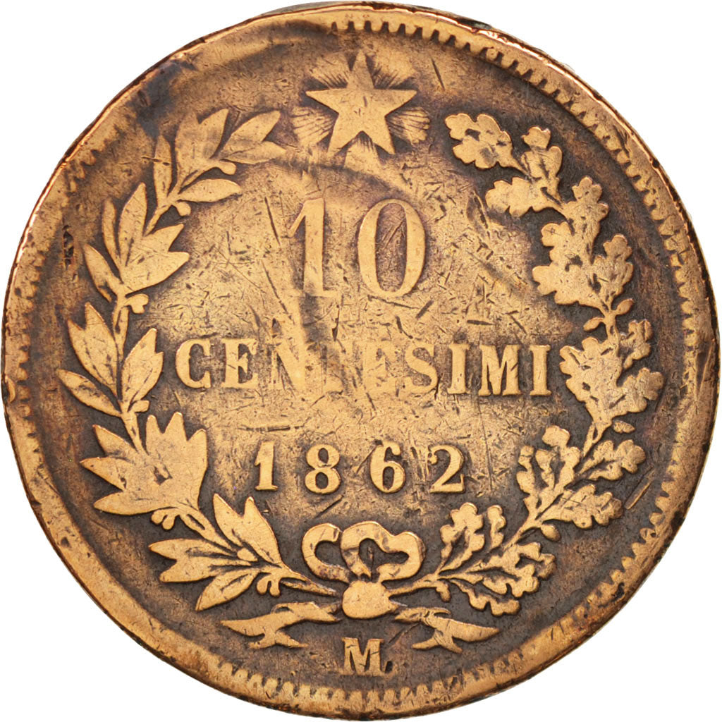 Italie, Vittorio Emanuele II, 10 Centesimi, 1862, Milan, B+, Cuivre, KM:11.1