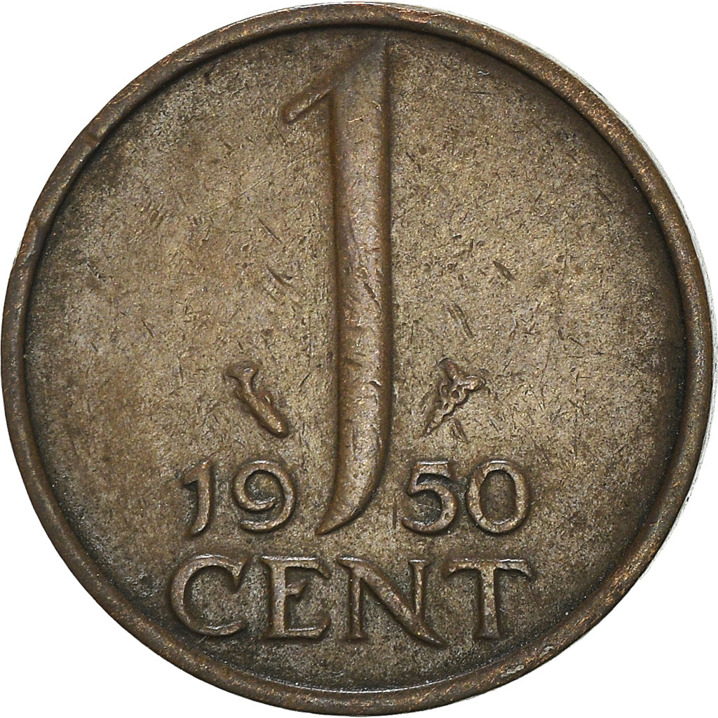 Coin, Netherlands, Juliana, Cent, 1950, AU(50-53), Bronze, KM:180