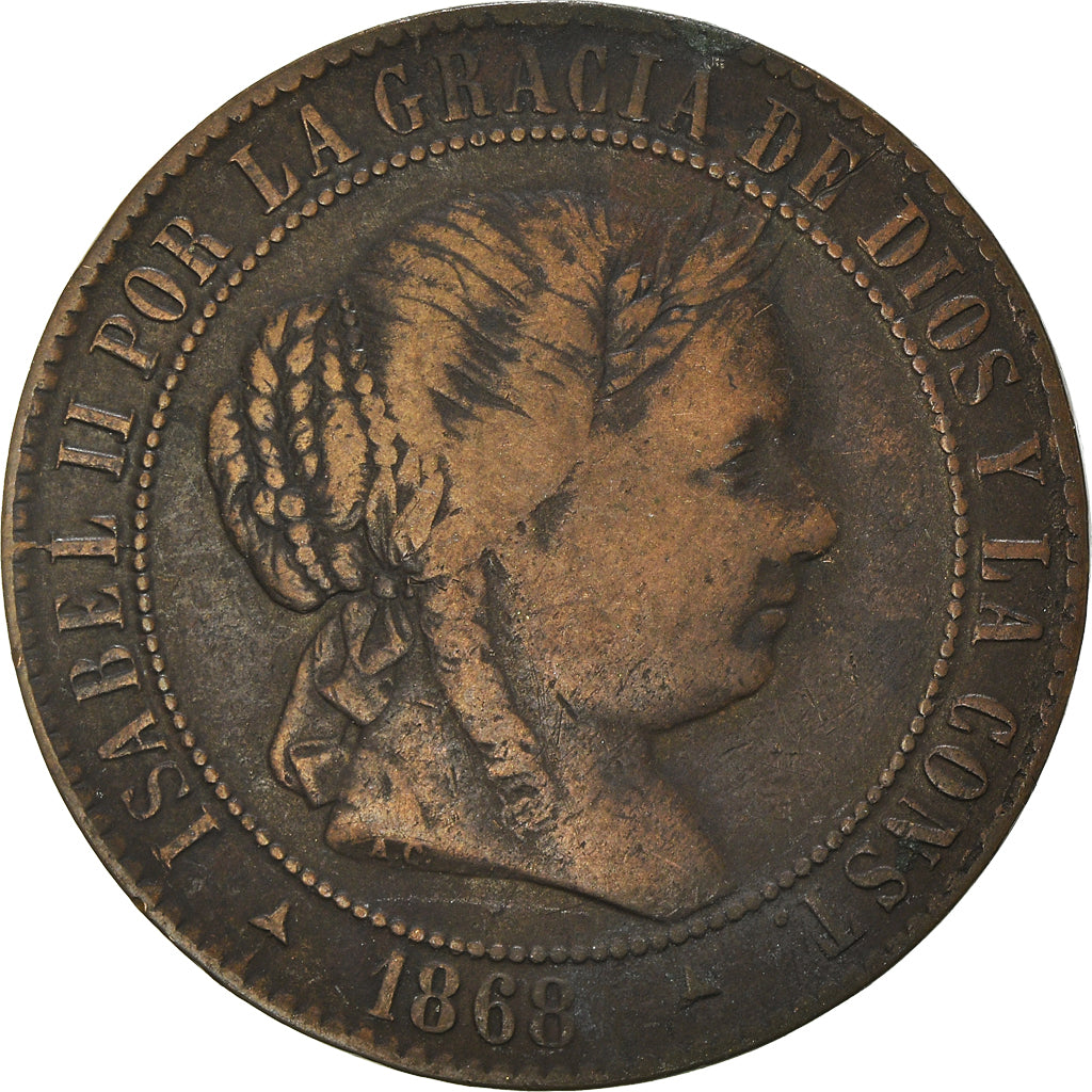 Moneta, Spagna, Isabel II, 2-1/2 Centimos, 1867, MB+, Rame, KM:634.2