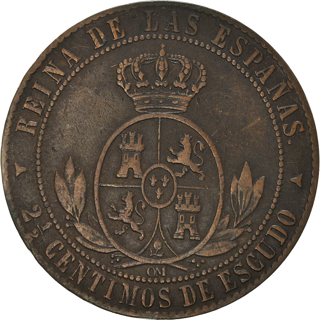 Moneta, Spagna, Isabel II, 2-1/2 Centimos, 1867, MB+, Rame, KM:634.2