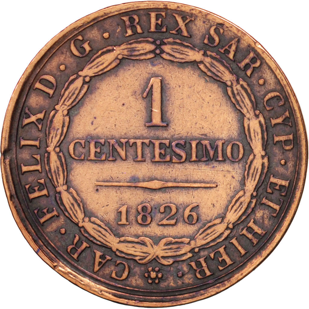 États italiens, SARDINIA, Carlo Felice, Centesimo, 1826, Torino, TTB, Cuivre...