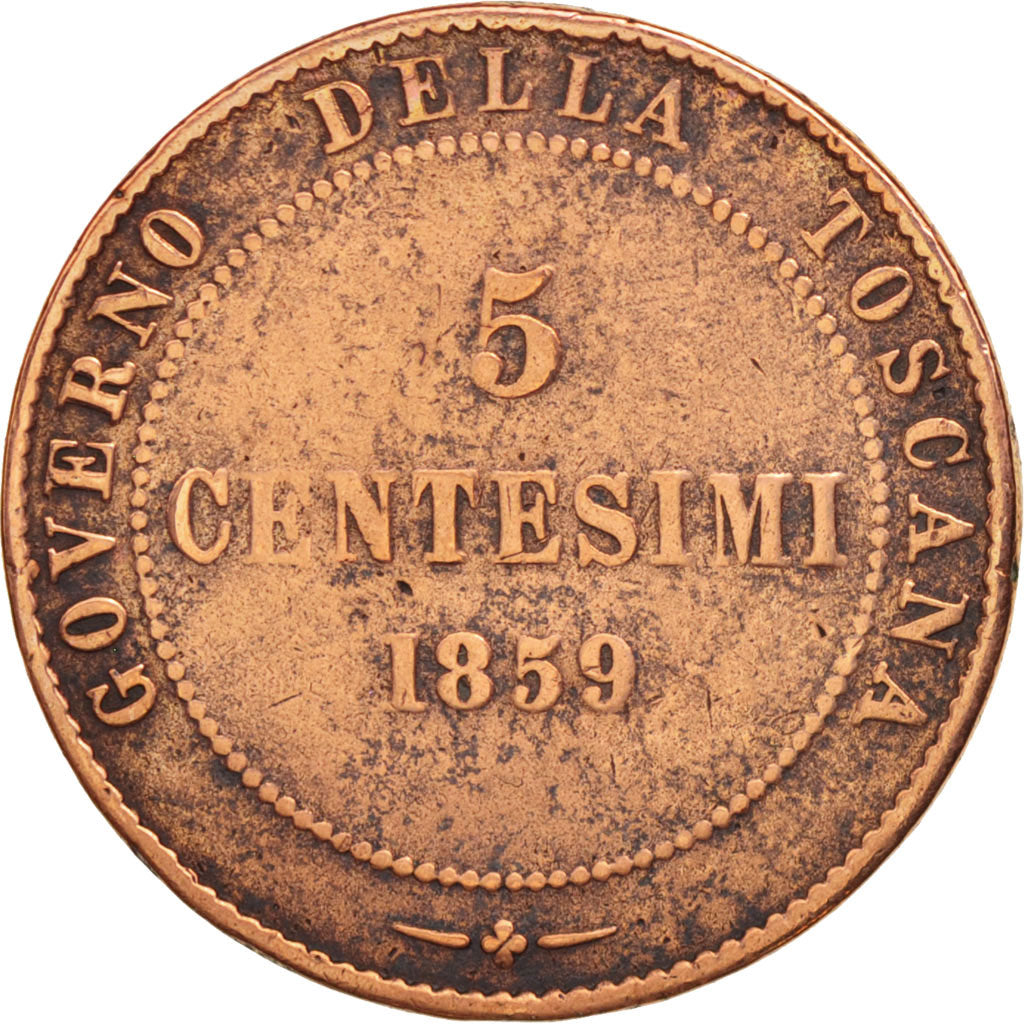 États italiens, TUSCANY, Provisional Government, 5 Centesimi, 1859, TB+, Cui...