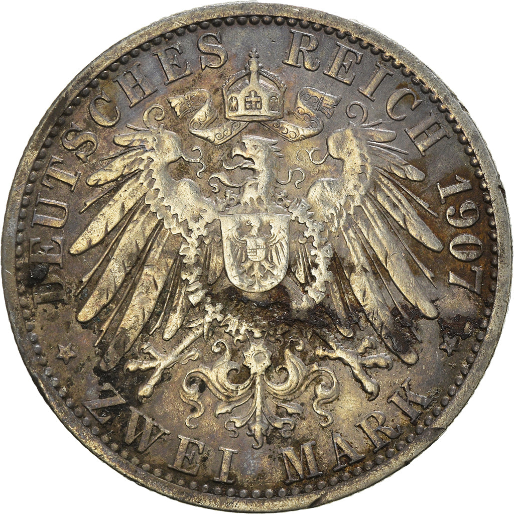 Coin, German States, PRUSSIA, Wilhelm II, 2 Mark, 1907, Berlin, VF(20-25)