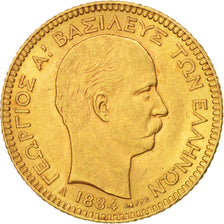 Greece, George I, 20 Drachmai, 1884, Paris, AU(55-58), Gold, KM:56