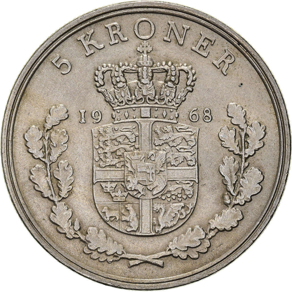 Coin, Denmark, Frederik IX, 5 Kroner, 1968, Copenhagen, AU(50-53)