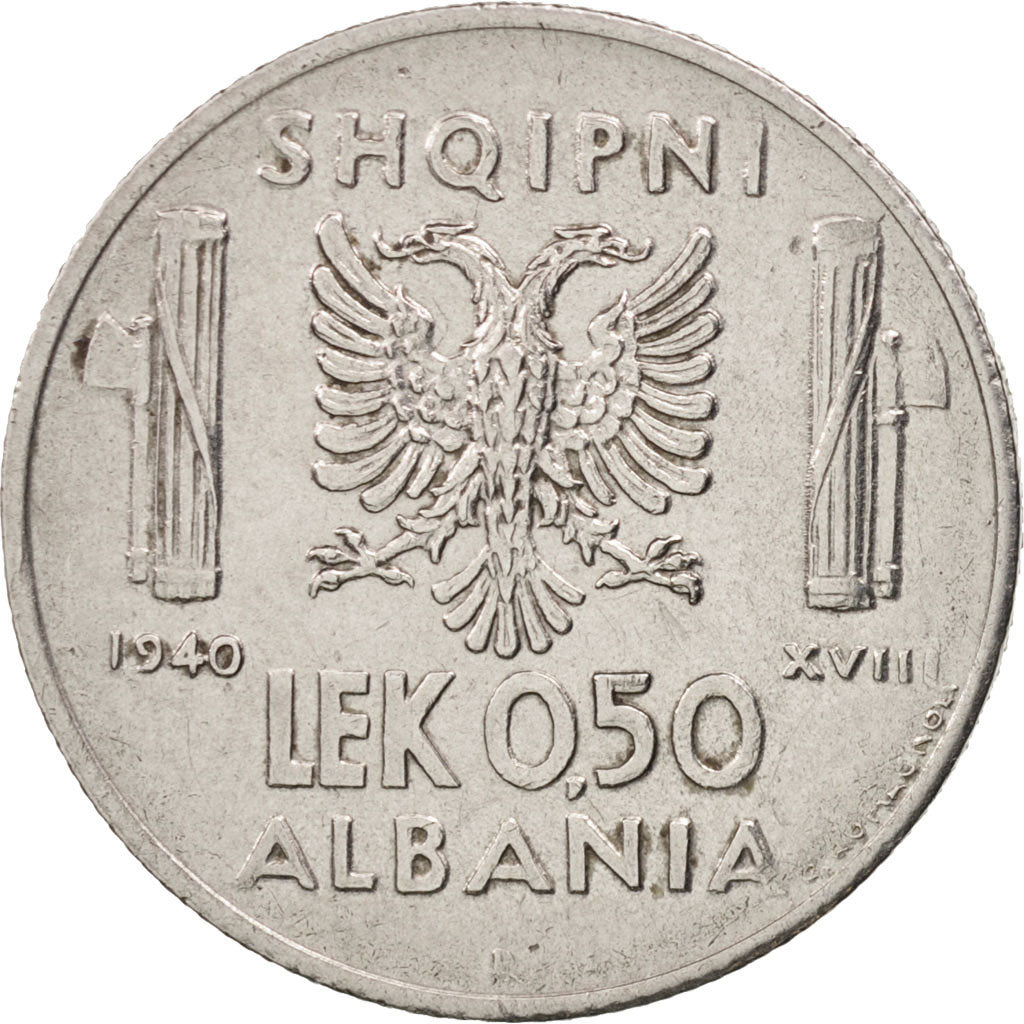 Albania, Vittorio Emanuele III, 0.50 Lek, 1940, Rome, EF(40-45), Stainless