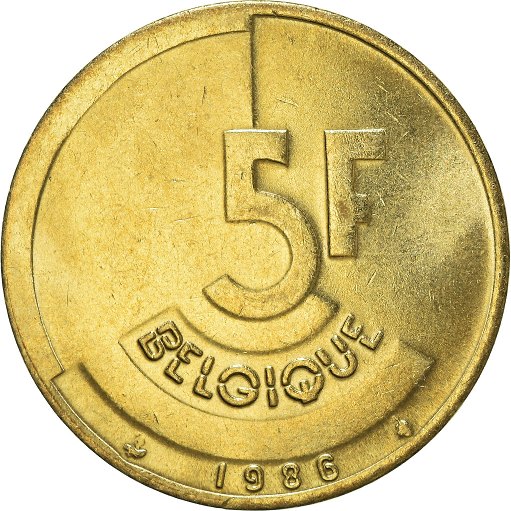 Moneta, Belgio, 5 Francs, 5 Frank, 1986, SPL-, Ottone o alluminio-bronzo, KM:163