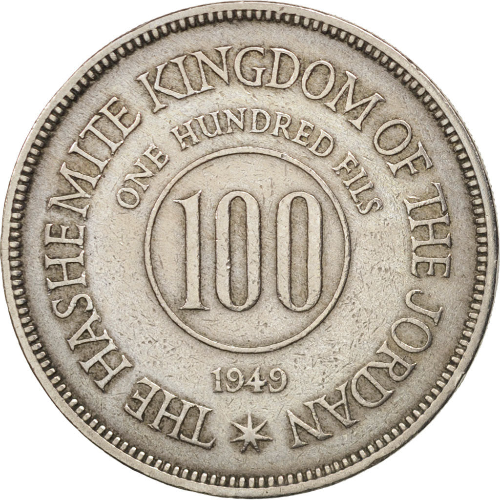 Giordania, Abdullah, 100 Fils, Dirham, 1949, BB, Rame-nichel, KM:7