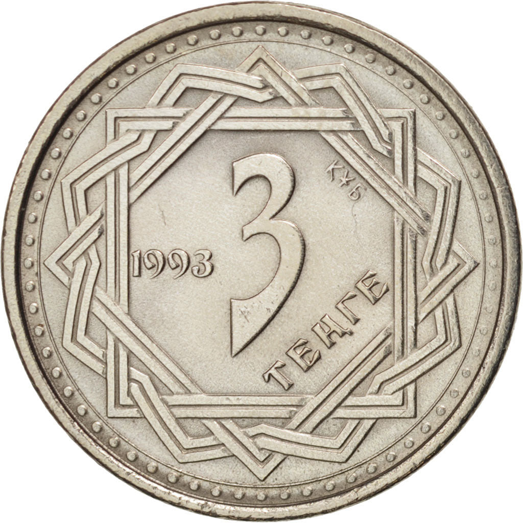 Kazakistan, 3 Tenge, 1993, Kazakhstan Mint, SPL, Rame-nichel, KM:8
