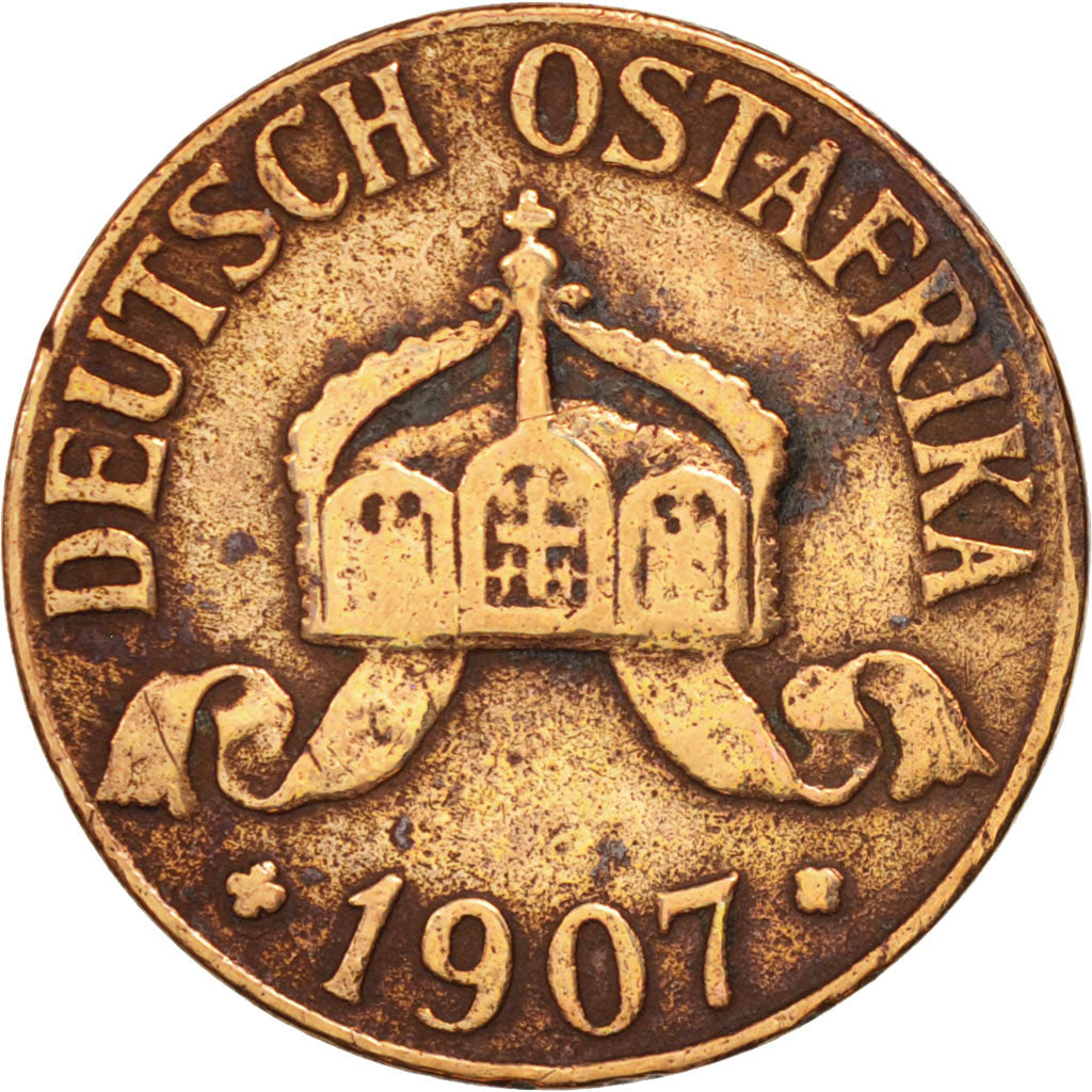 GERMAN EAST AFRICA, Wihelm II, Heller, 1907, Hambourg, VF(30-35), Bronze, KM:7