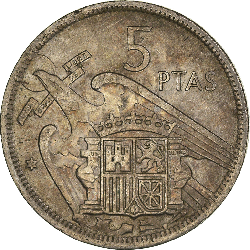 Moneta, Hiszpania, Caudillo and regent, 5 Pesetas, 1970, VF(20-25)