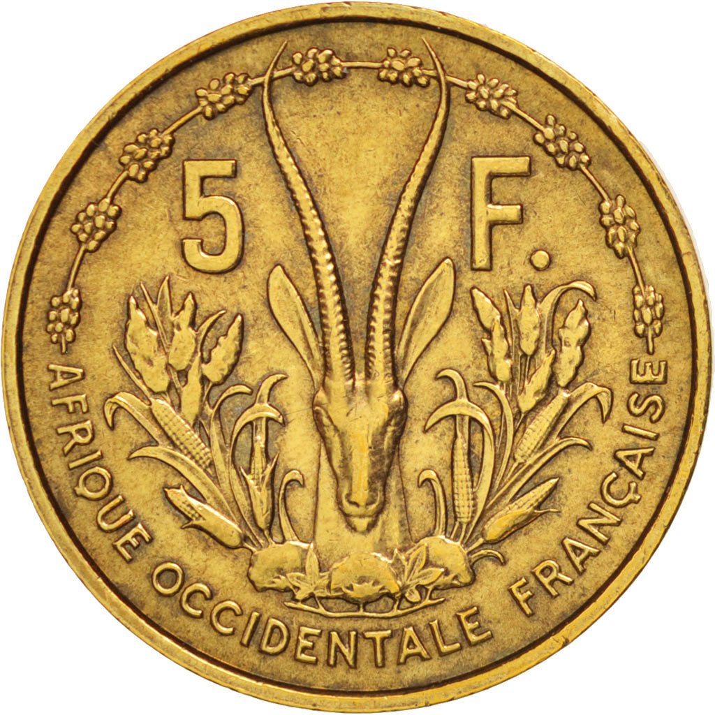 Coin, French West Africa, 5 Francs, 1956, Paris, EF(40-45), Aluminum-Bronze