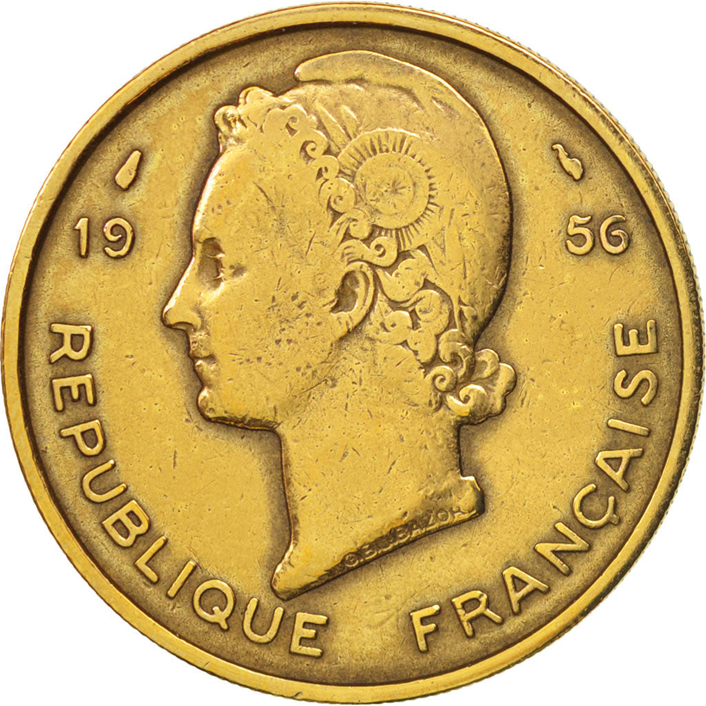 Moneda, África oriental francesa, 25 Francs, 1956, Paris, BC+, Aluminio -