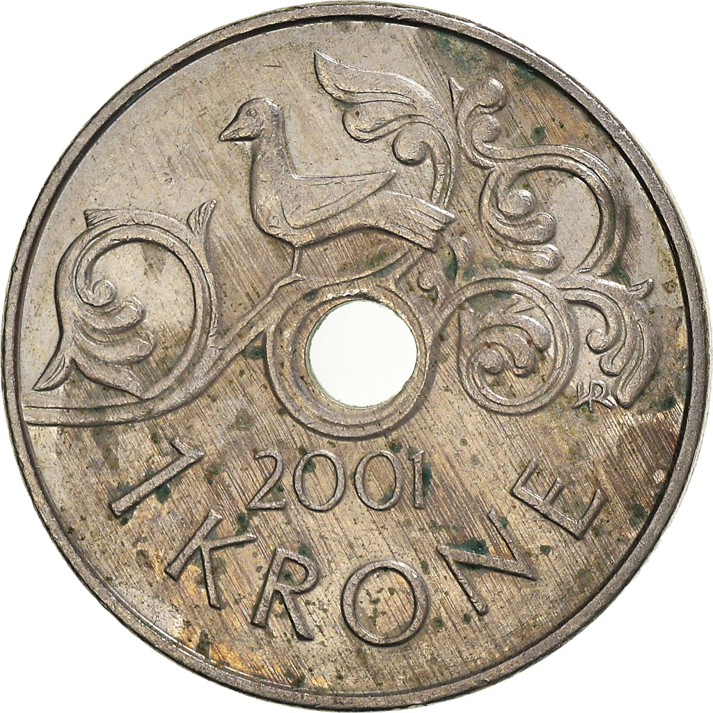 Coin, Norway, Harald V, Krone, 2001, VF(30-35), Copper-nickel, KM:462