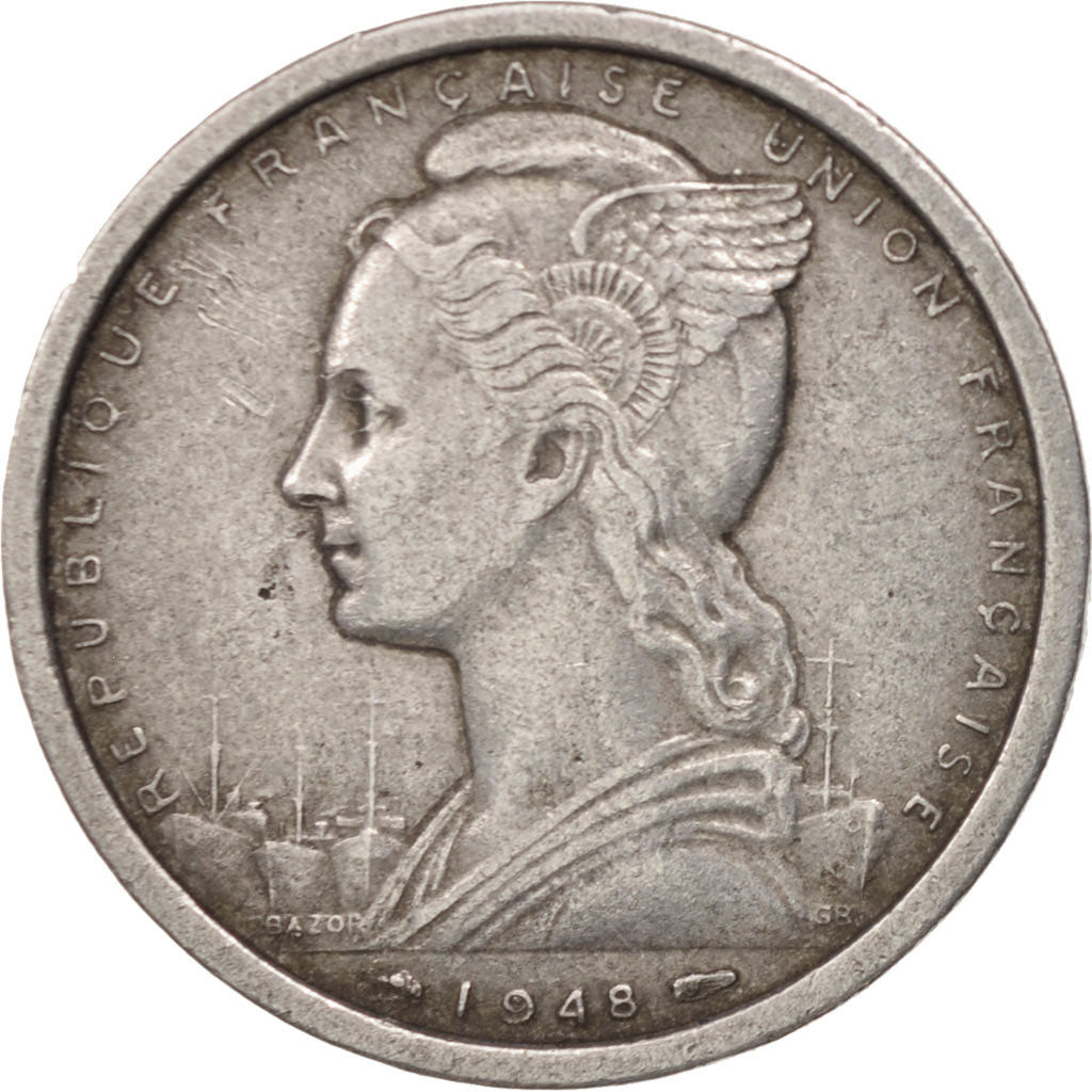 Französisch-Äquatorialafrika, 2 Francs, 1948, Paris, EF(40-45), Aluminum, KM:7