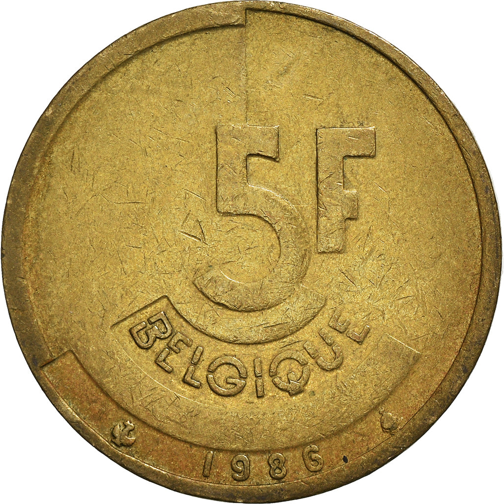 Moneda, Bélgica, 5 Francs, 5 Frank, 1986, Brussels, BC+, Brass Or