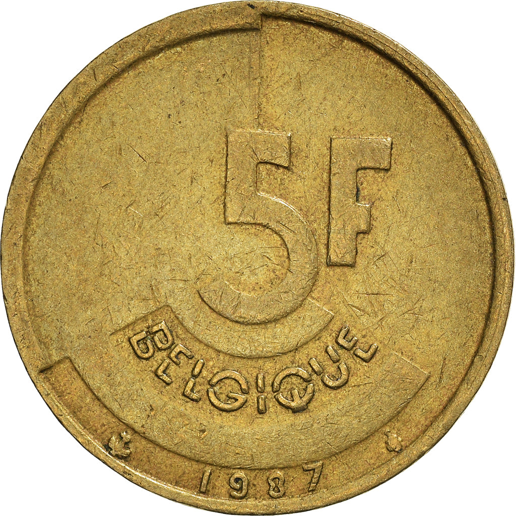 Coin, Belgium, 5 Francs, 5 Frank, 1987, Brussels, VF(30-35), Brass Or