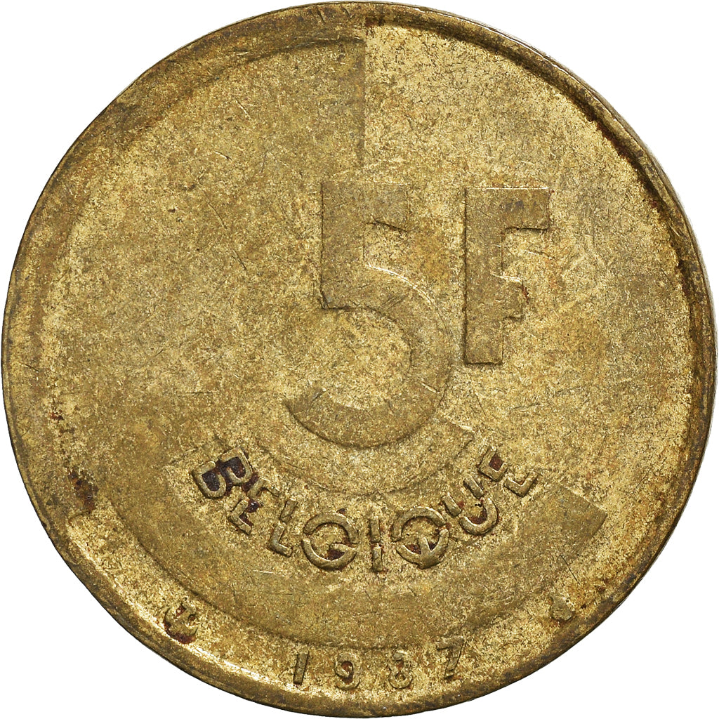 Moneda, Bélgica, 5 Francs, 5 Frank, 1987, Brussels, BC+, Brass Or