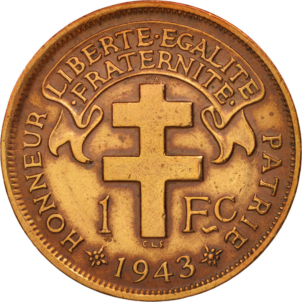 Coin, French Equatorial Africa, Franc, 1943, Pretoria, EF(40-45), Bronze, KM:2a