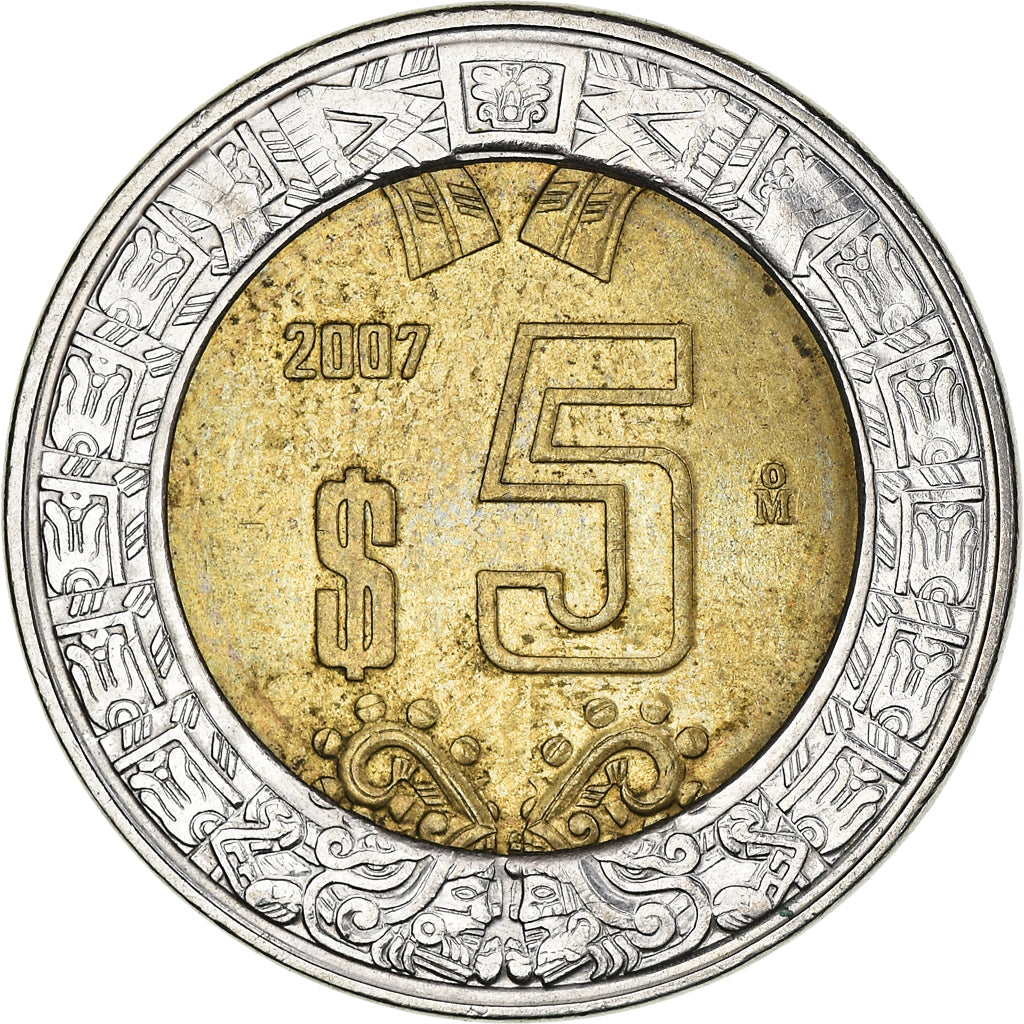 Moneta, Mexico, 5 Pesos, 2007, EF(40-45), Bimetaliczny