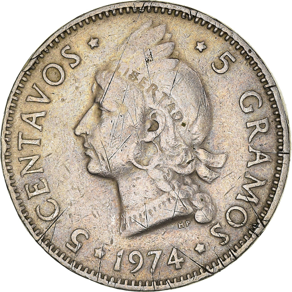 Coin, Dominican Republic, 5 Centavos, 1974, EF(40-45), Copper-nickel, KM:18