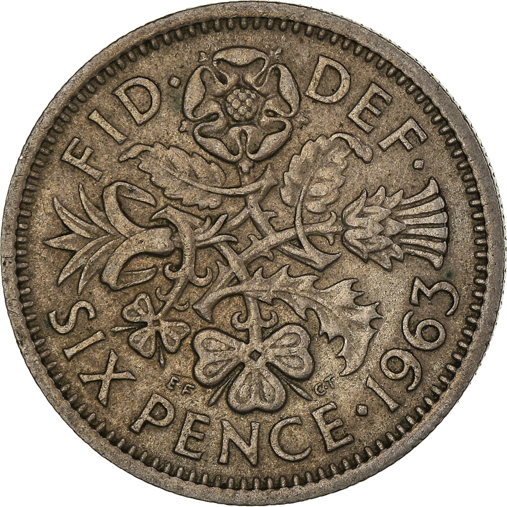 Coin, Great Britain, Elizabeth II, 6 Pence, 1963, VF(30-35), Copper-nickel