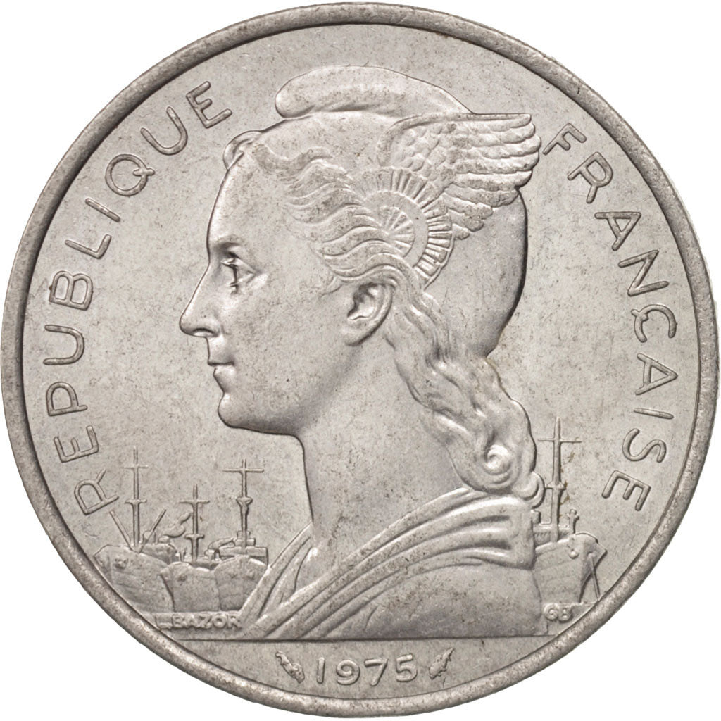 FRENCH AFARS & ISSAS, 5 Francs, 1975, Paris, AU(50-53), Aluminum, KM:14