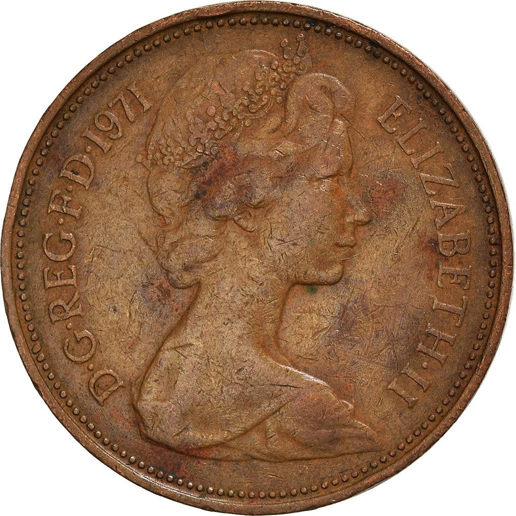 Moneta, Wielka Brytania, Elizabeth II, 2 New Pence, 1971, EF(40-45), Brązowy