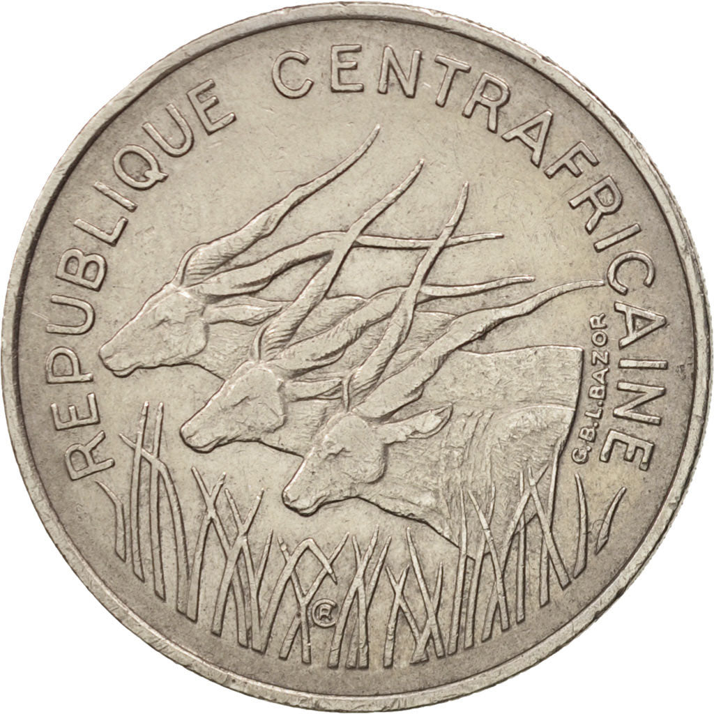 Repubblica Centrafricana, 100 Francs, 1975, Paris, BB, Nichel, KM:7