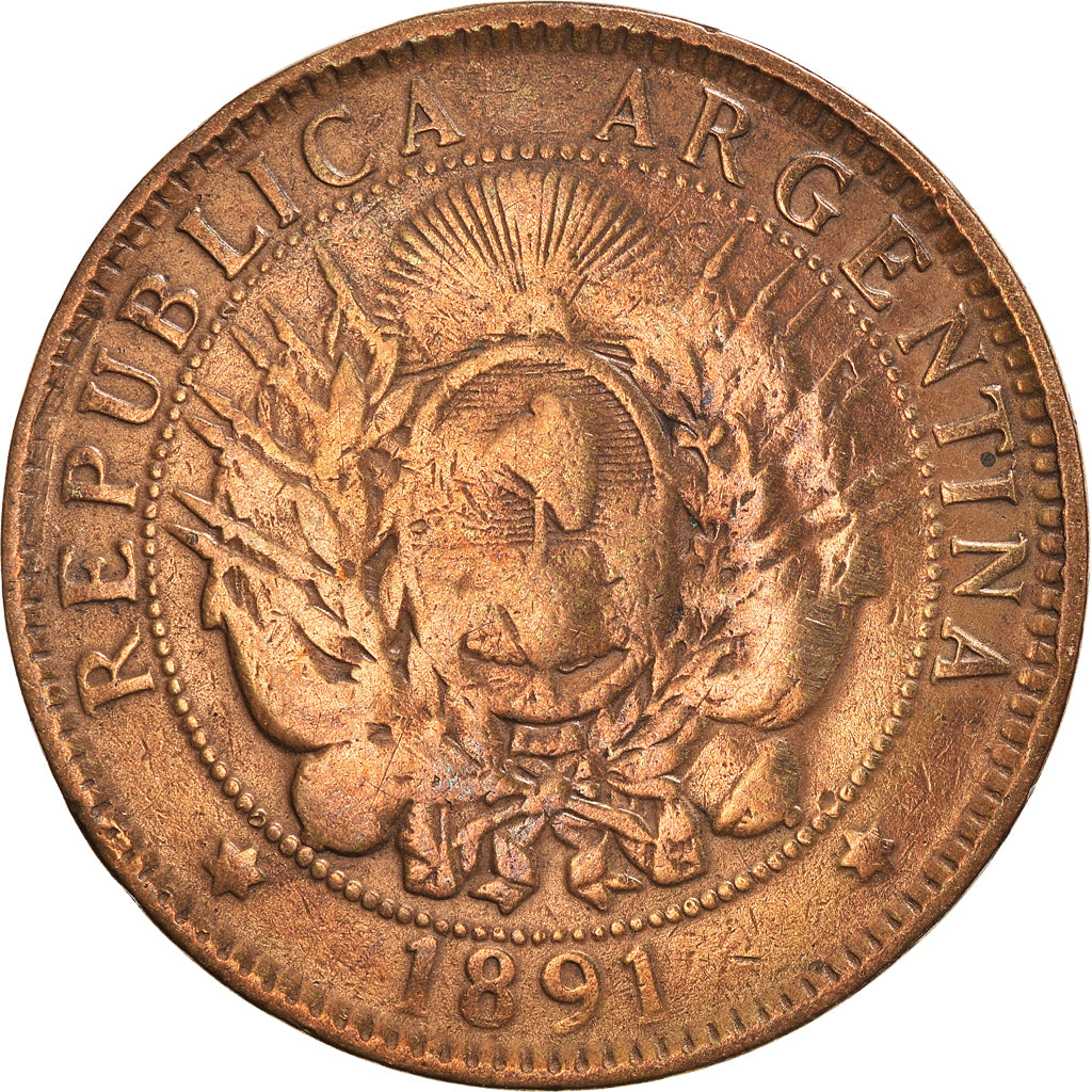 Coin, Argentina, 2 Centavos, 1891, VF(30-35), Bronze, KM:33