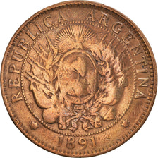 Coin, Argentina, 2 Centavos, 1891, VF(30-35), Bronze, KM:33
