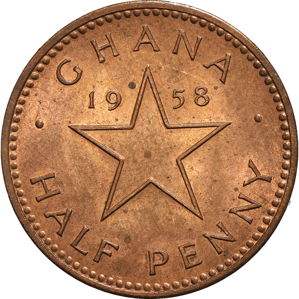 Coin, Ghana, 1/2 Penny, 1958, EF(40-45), Bronze, KM:1