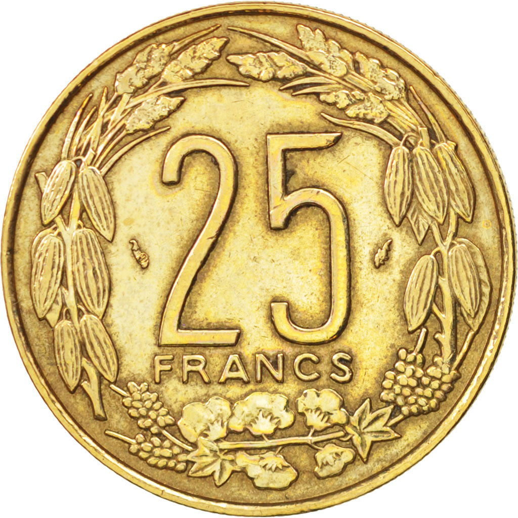 Stati dell’Africa centrale, 25 Francs, 1975, Paris, BB, Alluminio-bronzo, K...