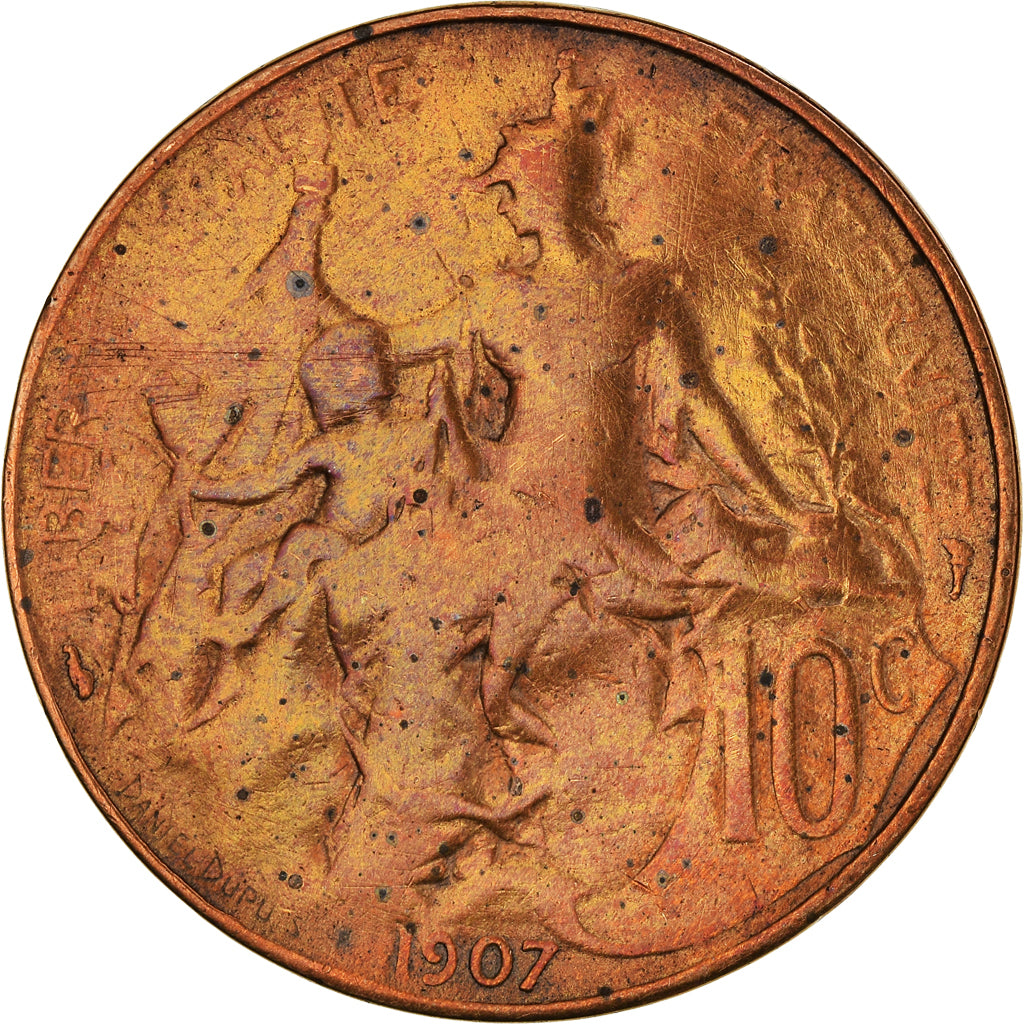 Moneta, Francja, Dupuis, 10 Centimes, 1907, Paris, F(12-15), Brązowy, KM:843