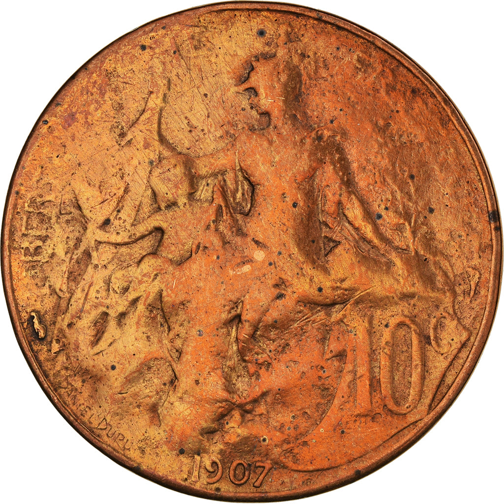 Moeda, França, Dupuis, 10 Centimes, 1907, Paris, VG(8-10), Bronze, KM:843
