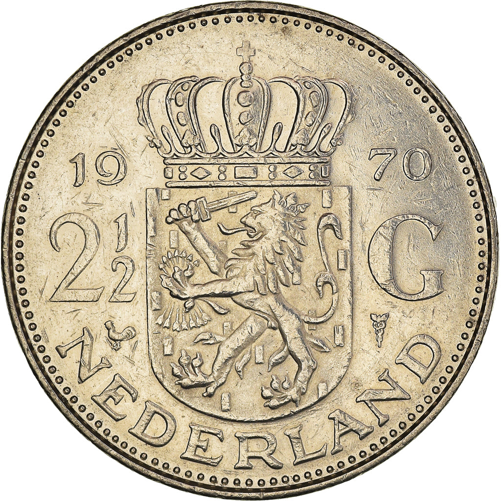 Moneta, Paesi Bassi, Juliana, 2-1/2 Gulden, 1970, BB, Nichel, KM:191