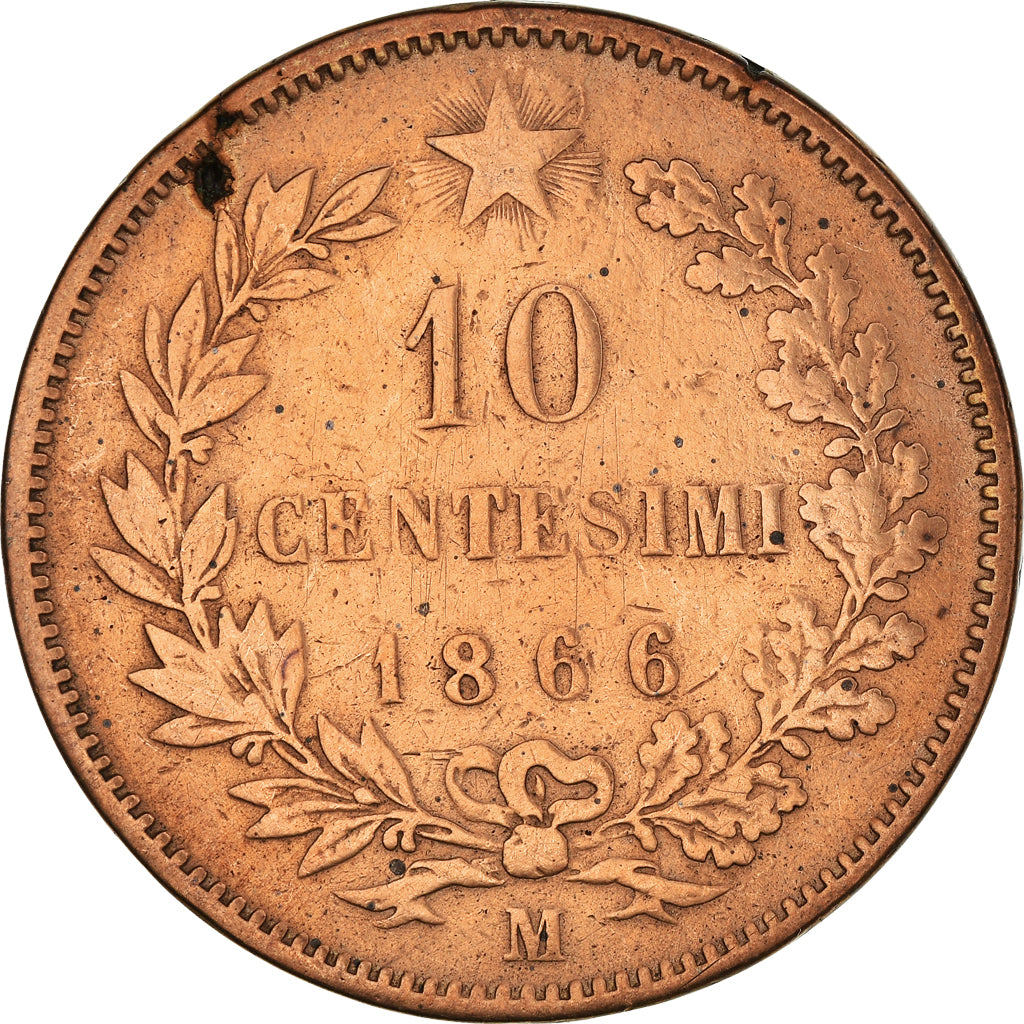 Monnaie, Italie, Vittorio Emanuele II, 10 Centesimi, 1866, Milan, TB, Cuivre