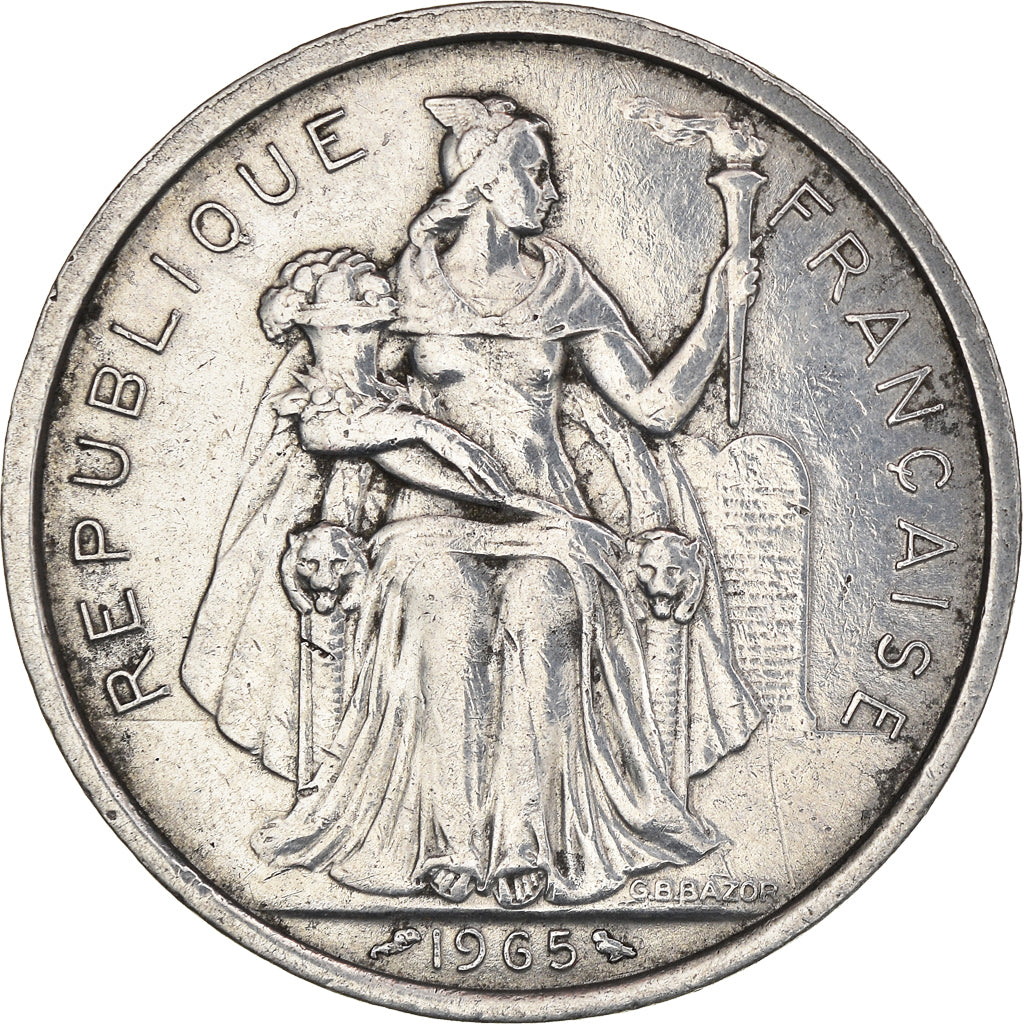 Moeda, Polinésia Francesa, 5 Francs, 1965, EF(40-45), Alumínio, KM:4