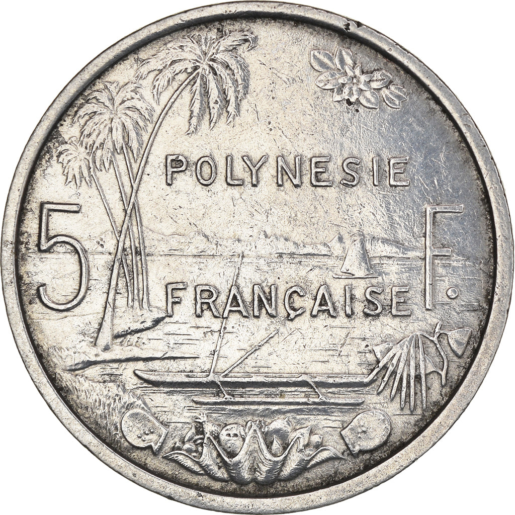 Moeda, Polinésia Francesa, 5 Francs, 1965, EF(40-45), Alumínio, KM:4