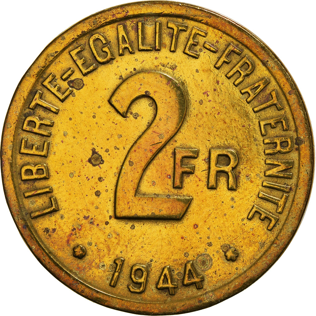 Münze, Frankreich, France Libre, 2 Francs, 1944, Philadelphia, SS, Messing