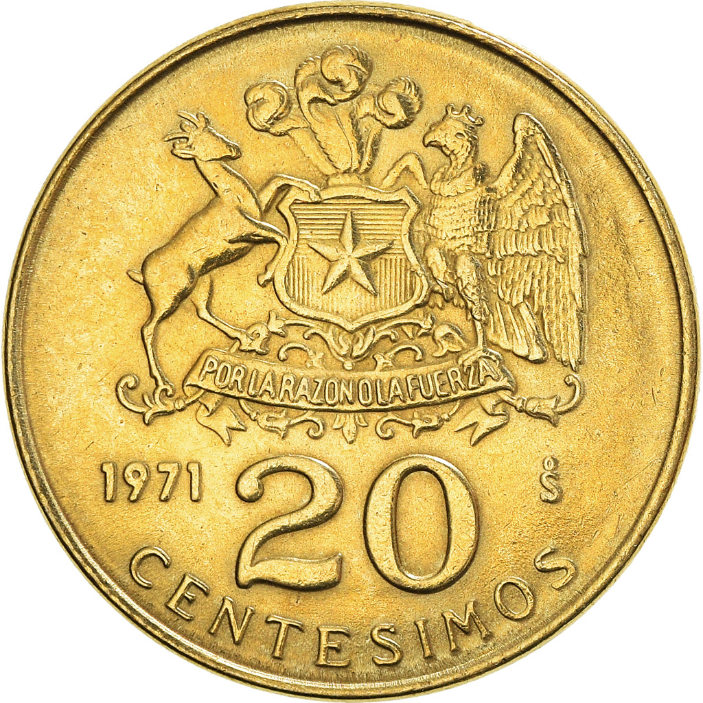 Coin, Chile, 20 Centesimos, 1971, AU(55-58), Aluminum-Bronze, KM:195