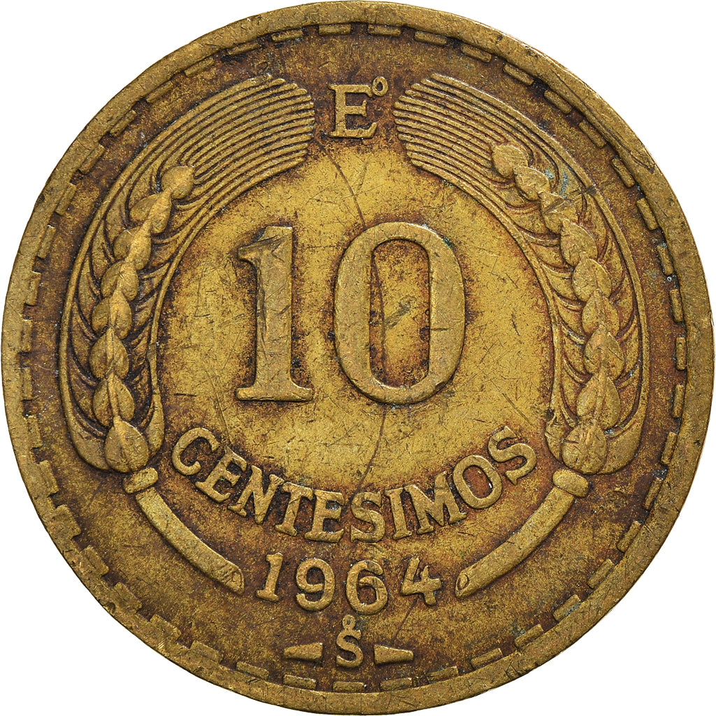 Coin, Chile, 10 Centesimos, 1964, Santiago, EF(40-45), Aluminum-Bronze, KM:191