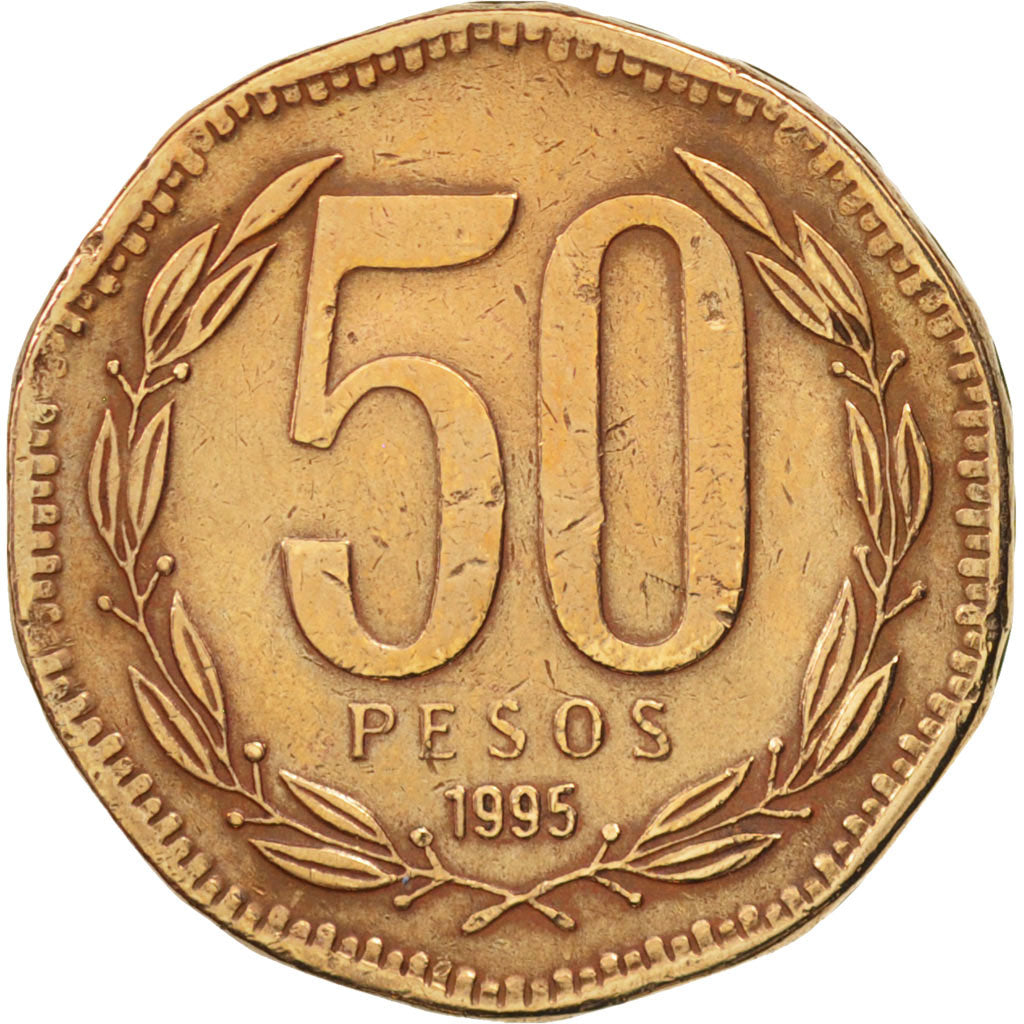 Cile, 50 Pesos, 1995, BB, Alluminio-bronzo, KM:219.2