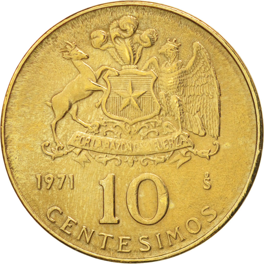 Moneta, Cile, 10 Centesimos, 1971, BB+, Alluminio-bronzo, KM:194