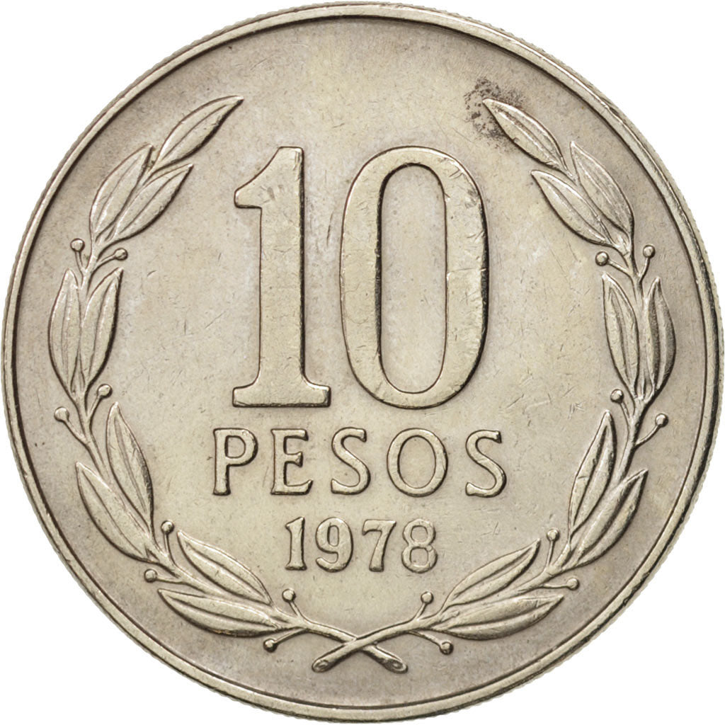 Moneda, Chile, 10 Pesos, 1978, MBC, Cobre - níquel, KM:210